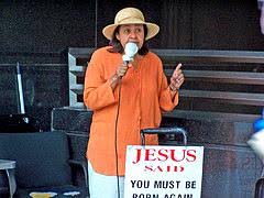 Brenda Milliner street preaching in Manhattan New York City.